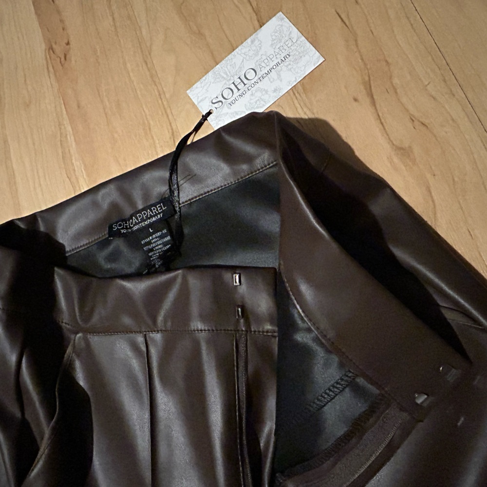 Faux leather brown Wide leg pants Large - Picture 3 of 6